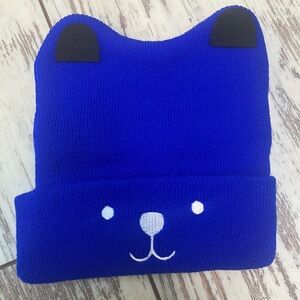 Unisex Toddler Knit Hat – Dark Blue Bear Pattern Beanie | Warm Fall & Winter Cap
